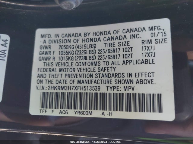 Honda Cr-v Ex-l 2015 2HKRM3H7XFH513539 Image 9