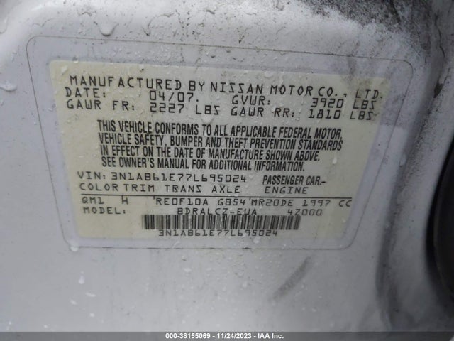 2007 NISSAN SENTRA 2.0 VIN: 3N1AB61E77L695024