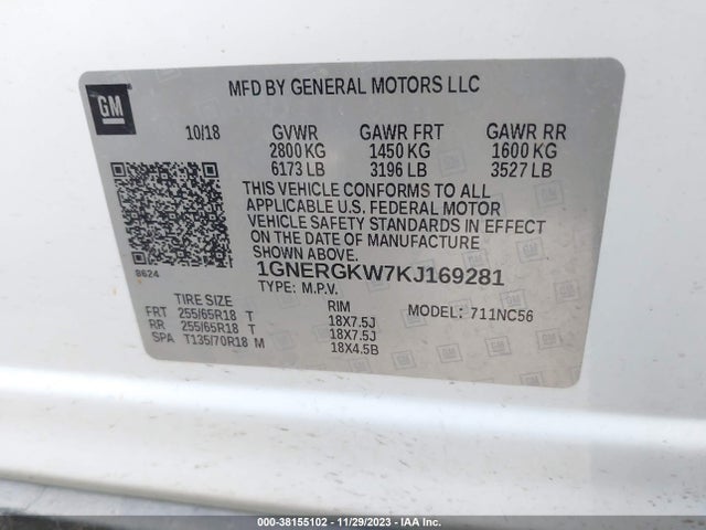 Chevrolet Traverse 1lt 2019 1GNERGKW7KJ169281 Image 9