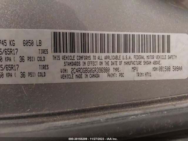 2C4RDGBG0GR396980 Dodge Grand Caravan American Value Pkg