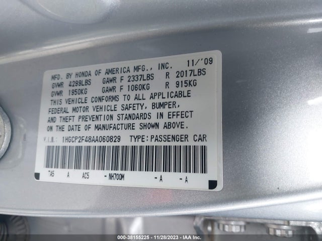 2010 HONDA ACCORD 2.4 LX-P VIN: 1HGCP2F48AA060829