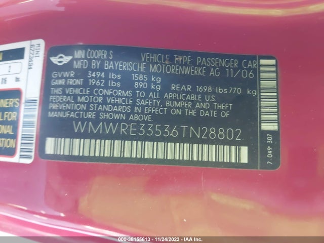 2006 MINI COOPER S WMWRE33536TN28802 Photo 8