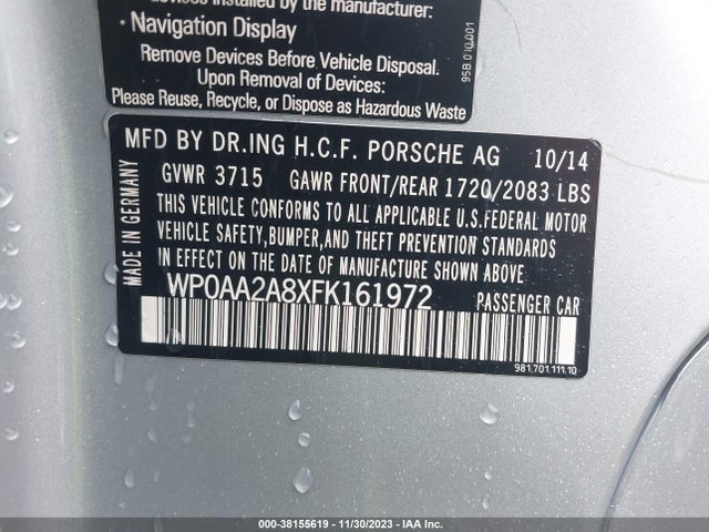 2015 PORSCHE CAYMAN WP0AA2A8XFK161972 Photo 8