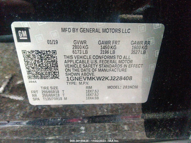 Chevrolet Traverse 2fl 2019 1GNEVMKW2KJ228408 Image 9