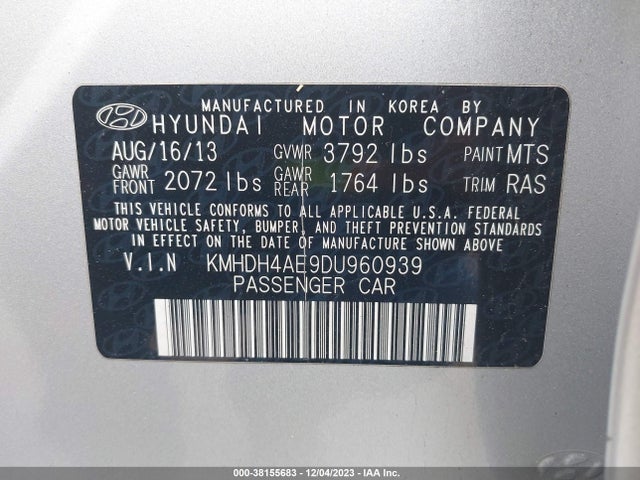 2013 HYUNDAI ELANTRA GLS (ULSAN PLANT) VIN: KMHDH4AE9DU960939