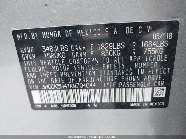 3HGGK5H41KM704044 Honda FIT LX