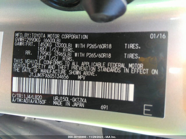 2016 LEXUS GX 460 LUXURY VIN: JTJJM7FX6G5134656