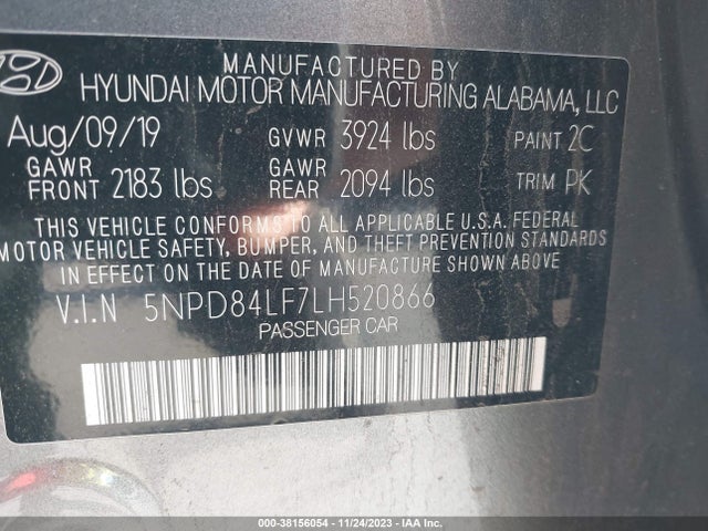 2020 HYUNDAI ELANTRA SEL VIN: 5NPD84LF7LH520866