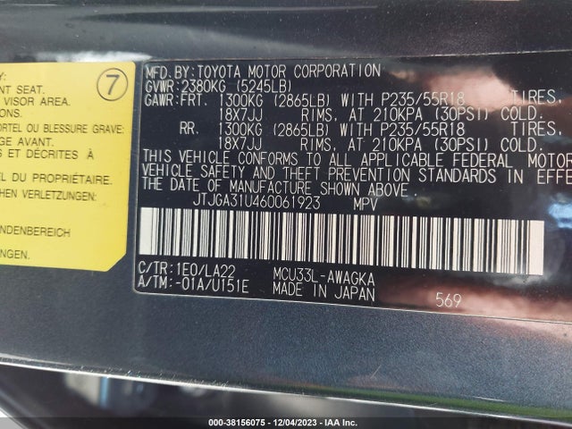 2006 LEXUS RX 330 VIN: JTJGA31U460061923