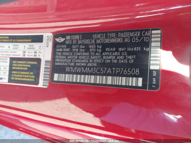2010 MINI COOPER S CLUBMAN WMWMM3C57ATP76508 Photo 8