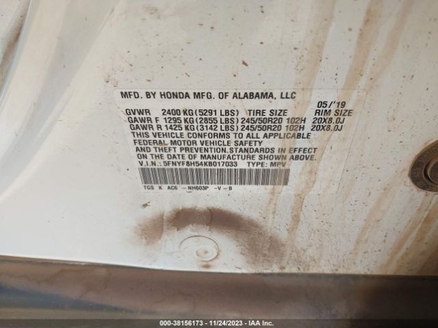 5FNYF8H54KB017033 Honda Passport Ex-l