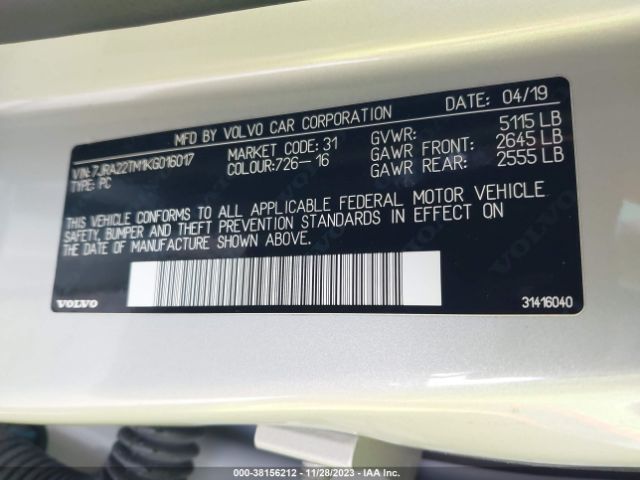 2019 VOLVO S60 7JRA22TM1KG016017 Photo 8