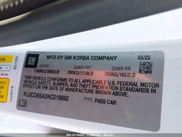 Chevrolet Spark Fwd 1lt Automatic 2022 KL8CD6SA0NC016692 Image 9