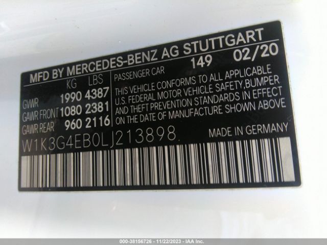 W1K3G4EB0LJ213898 Mercedes-Benz A-class A 220