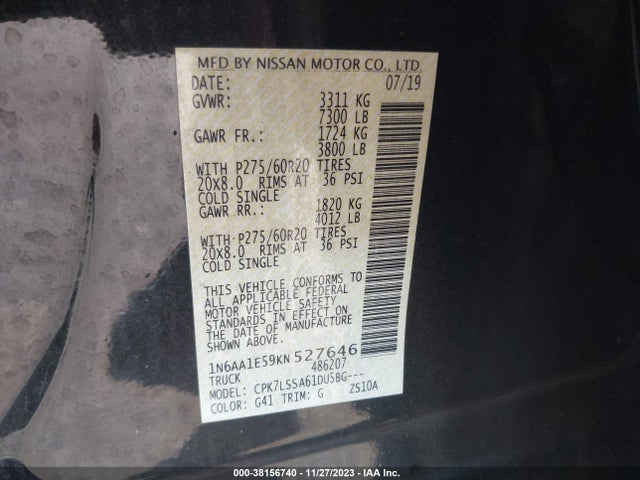 Nissan TITAN SV 2019 1N6AA1E59KN527646 Image 9