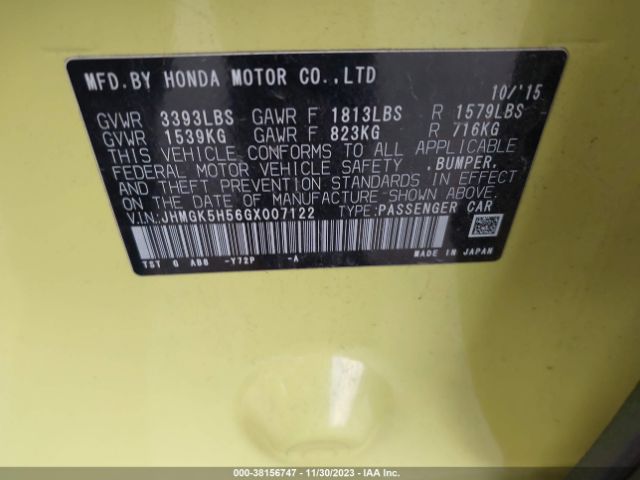 JHMGK5H56GX007122 Honda FIT LX