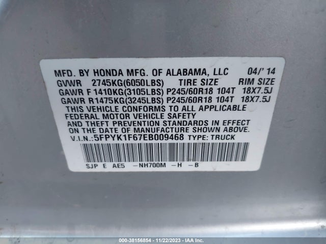 Honda Ridgeline Se 2014 5FPYK1F67EB009468 Image 9