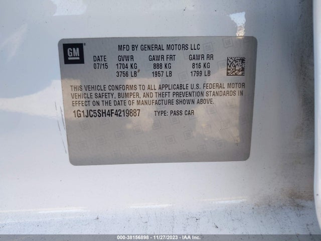 Chevrolet Sonic Lt Auto 2015 1G1JC5SH4F4219887 Image 9
