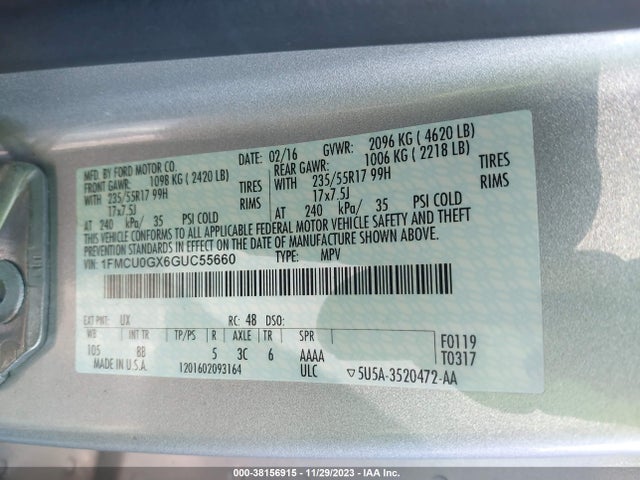1FMCU0GX6GUC55660 Ford ESCAPE SE