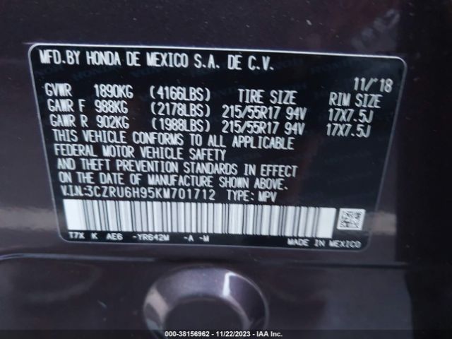 3CZRU6H95KM701712 Honda Hr-v Touring