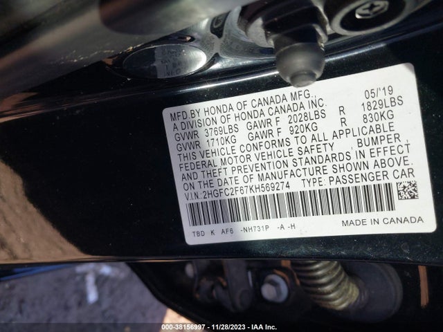 Honda Civic Lx 2019 2HGFC2F67KH569274 Image 9
