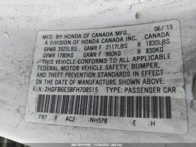 Honda CIVIC SI 2015 2HGFB6E58FH708515 Image 9