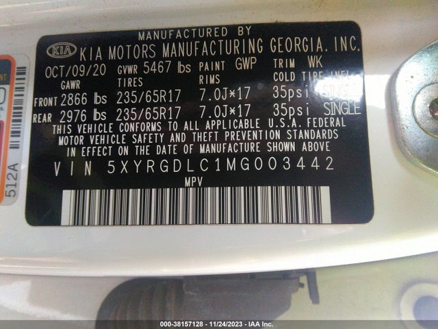2021 KIA SORENTO LX VIN: 5XYRGDLC1MG003442