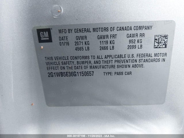 Chevrolet Impala Limited Lt 2016 2G1WB5E36G1150657 Image 9