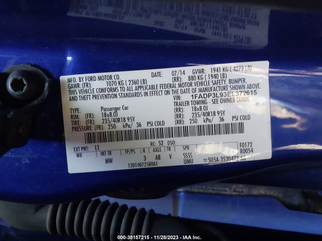 2014 FORD FOCUS ST VIN: 1FADP3L93EL372615