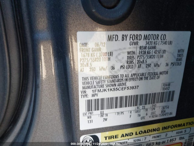 2012 FORD EXPEDITION EL LIMITED VIN: 1FMJK1K55CEF53937
