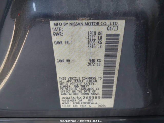 2013 NISSAN ALTIMA 2.5 S VIN: 1N4AL3AP3DC269385