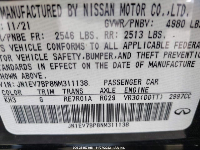 JN1EV7BP8NM311138 Infiniti Q50 LUXE