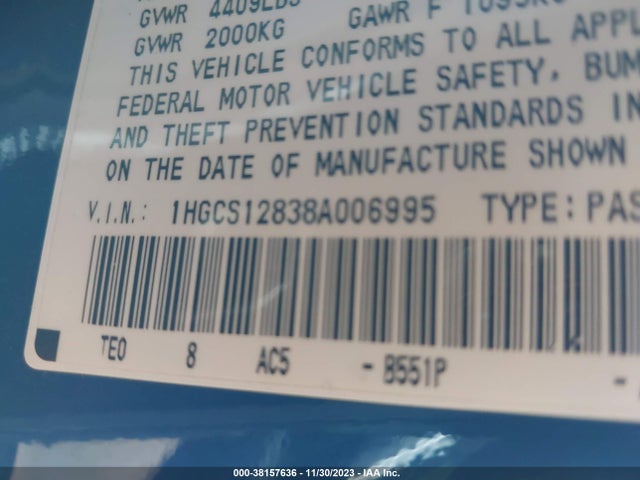2008 HONDA ACCORD 2.4 EX-L VIN: 1HGCS12838A006995