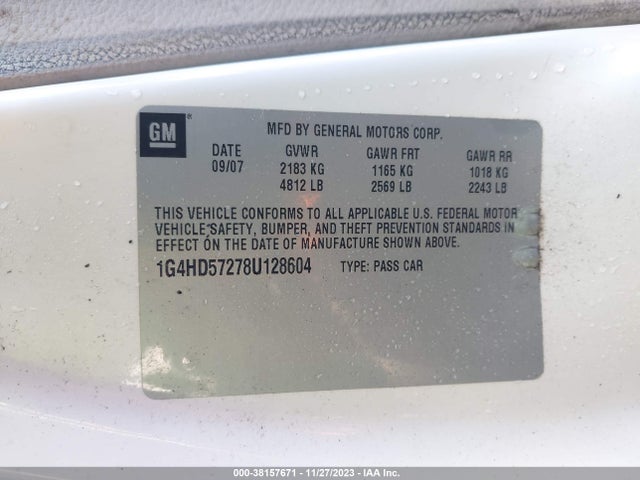 2008 BUICK LUCERNE CXL VIN: 1G4HD57278U128604