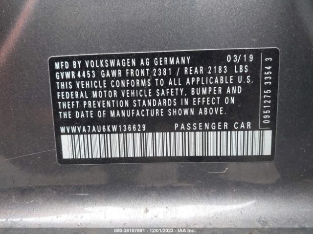 2019 VOLKSWAGEN GOLF R WVWVA7AU6KW136629 Photo 8