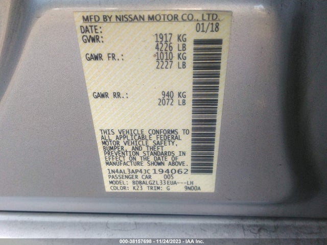 Nissan Altima 2.5 S 2018 1N4AL3AP4JC194062 Image 9