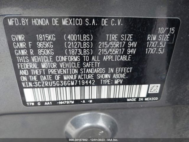 3CZRU5G36GM719442 Honda HR-V LX