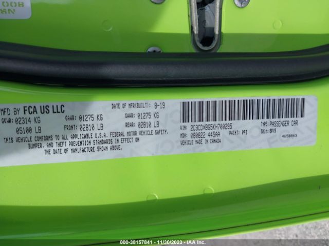 2C3CDXBG5KH700295 Dodge Charger Sxt Rwd
