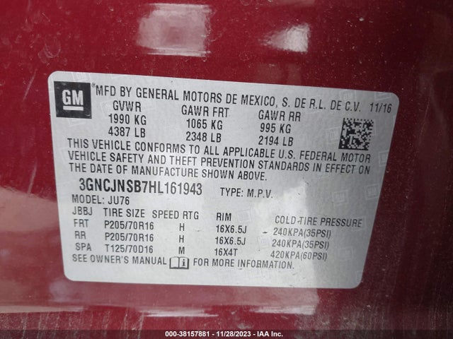 Chevrolet TRAX LS 2017 3GNCJNSB7HL161943 Image 9