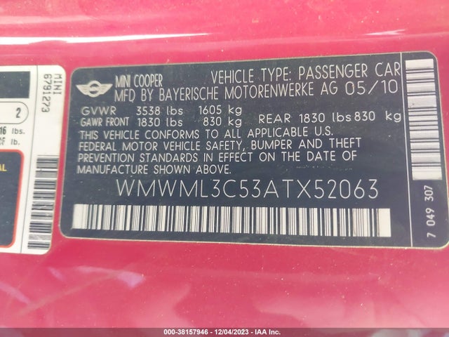 2010 MINI COOPER CLUBMAN WMWML3C53ATX52063 Photo 8