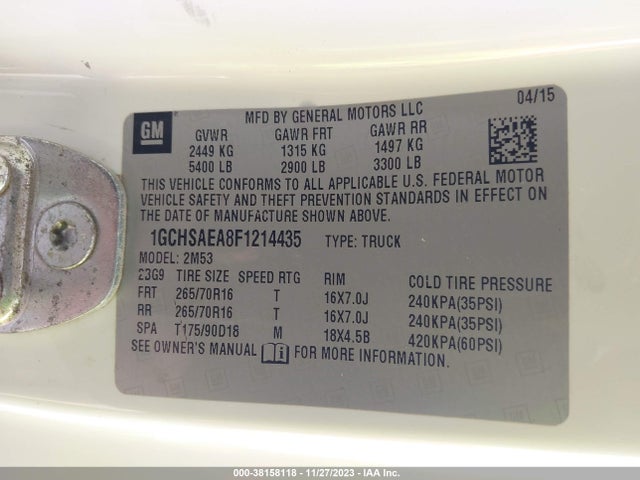 Chevrolet Colorado Wt 2015 1GCHSAEA8F1214435 Image 9
