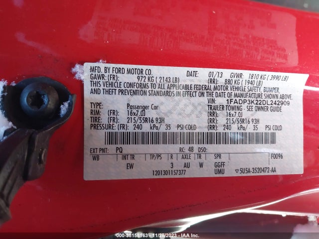 2013 FORD FOCUS SE VIN: 1FADP3K22DL242909