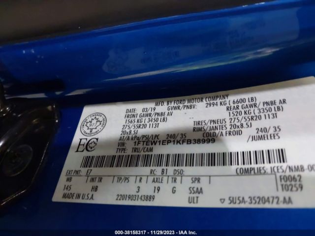 1FTEW1EP1KFB38999 Ford F-150 Lariat