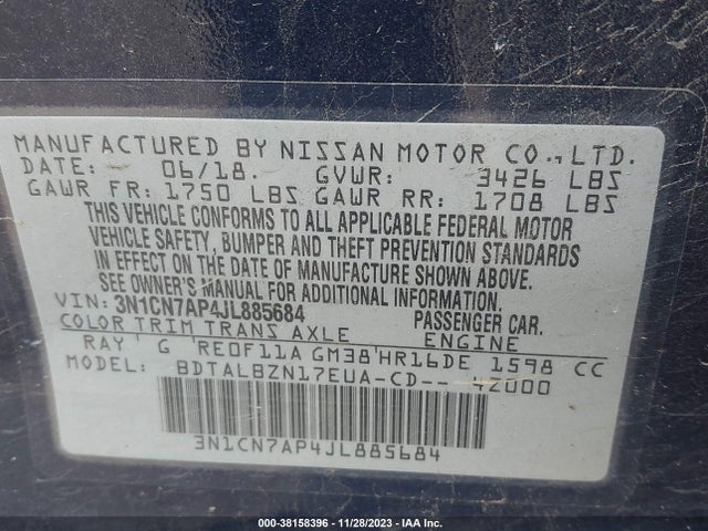 Nissan Versa 1.6 Sv 2018 3N1CN7AP4JL885684 Image 9