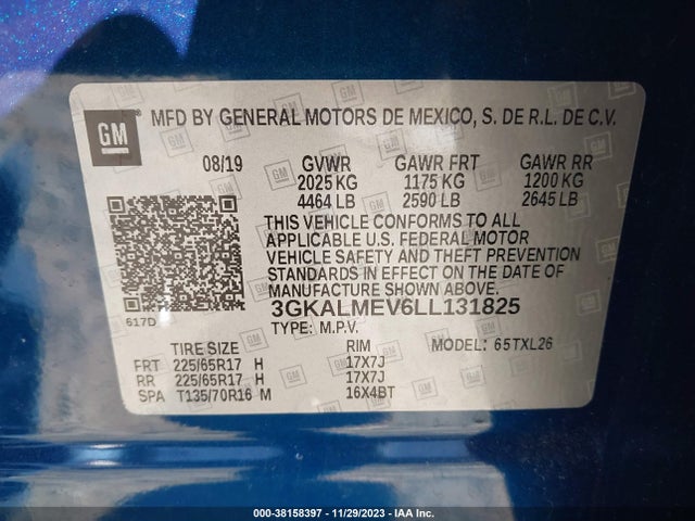 2020 GMC TERRAIN FWD SLE VIN: 3GKALMEV6LL131825