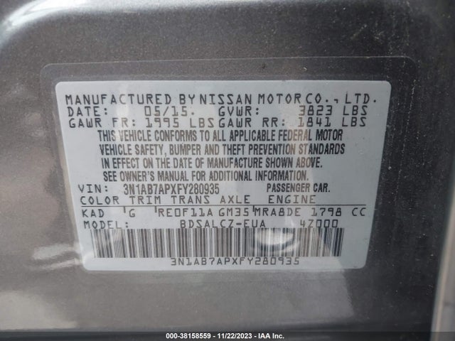 Nissan SENTRA S 2015 3N1AB7APXFY280935 Image 9