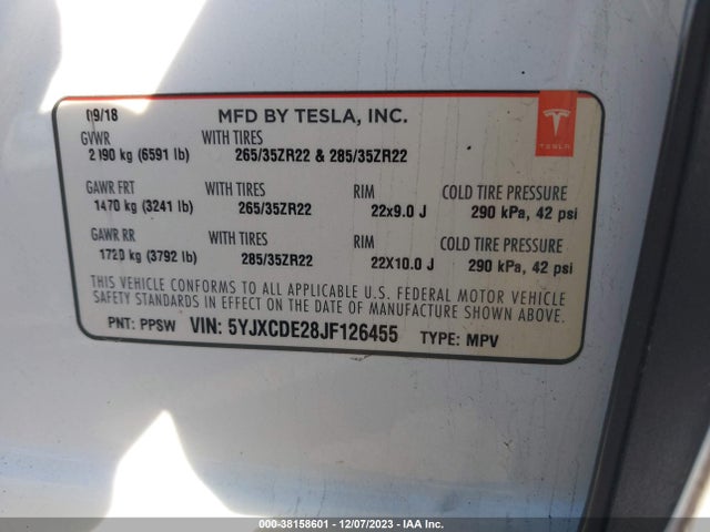 5YJXCDE28JF126455 Tesla Model X 75d/p100d/100d