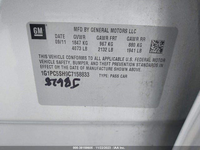 2012 CHEVROLET CRUZE LS VIN: 1G1PC5SH9C7158833