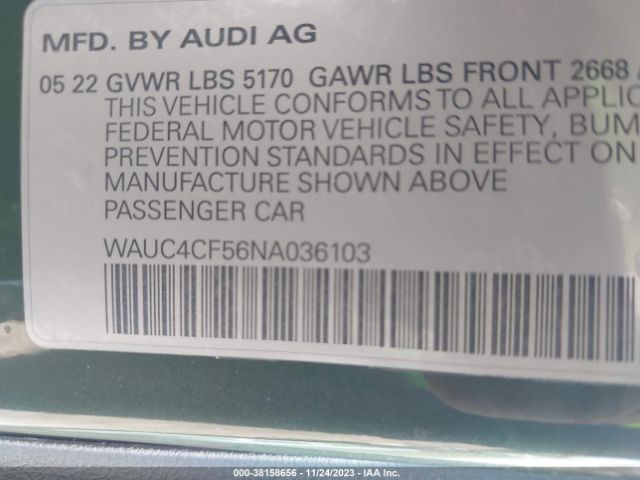 WAUC4CF56NA036103 Audi S5 Sportback Premium Plus Tfsi Quattro Tiptronic