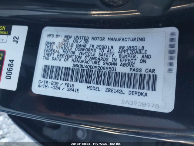 2009 TOYOTA COROLLA LE VIN: 1NXBU40E09Z069501